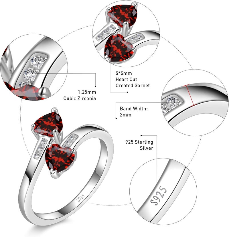 Yaresul 1CT Adjustable Women Heart Ring 925 Sterling Silver Birthstone Rings for Women Promise Ring for her Simulated Gemstone Statement Stackable Band Width 2mm Open Size 5~9 - Image 4